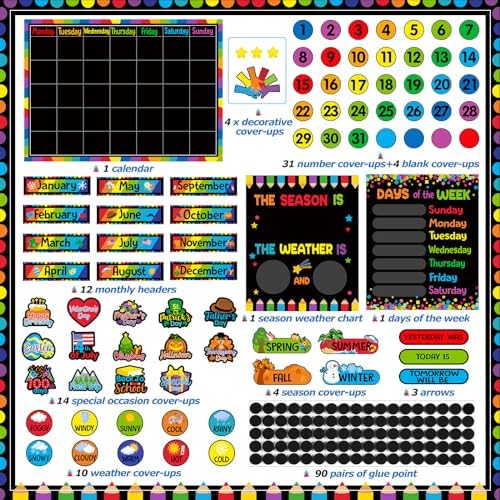 Tenare 85 Pcs Classroom Calendar Bulletin Board Colorful Weather Chart
