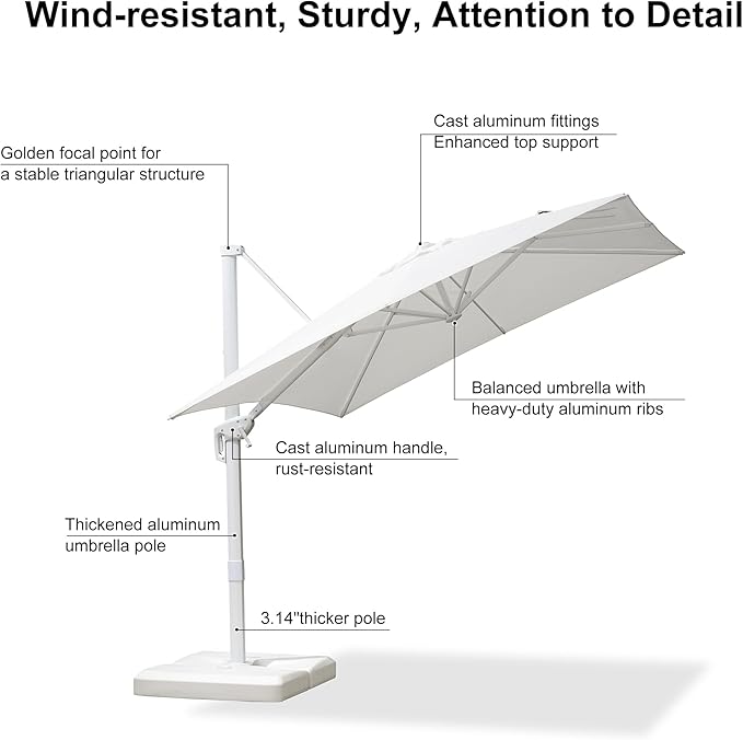 PURPLE LEAF 8 FT Patio Umbrella White Cantilever Umbrella Aluminum Square Outdoor Offset Umbrella Hanging Windproof with 360° Rotation for Garden Deck Pool, White