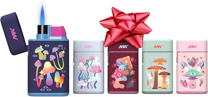 MK Lighter 5-Pack Torch Flame Pocket Lighters, Refillable and Multipurpose, Ideal for Candles, BBQ, Camping, and Everyday Use (Myco-Cosmo-5PC)
