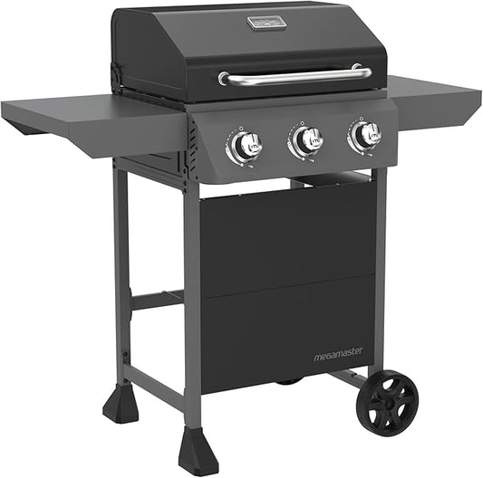 Megamaster 3-Burner Propane Gas Grill with Side Tables, 30,000BTUs, 429.81 SQ. In. Cooking Space, 2 Wheel Transport, Outdoor Kitchen Grill for BBQs, Backyards, Tailgating, and More - 720-1094
