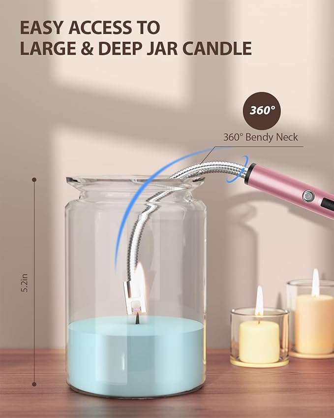 RONXS Lighter Electric Lighter Rechargeable Arc USB Candle Lighters with LED Battery Display, Flexible Neck Windproof Flameless Plasma Long Lighters for Candle BBQ Camping (Silver&Pink)