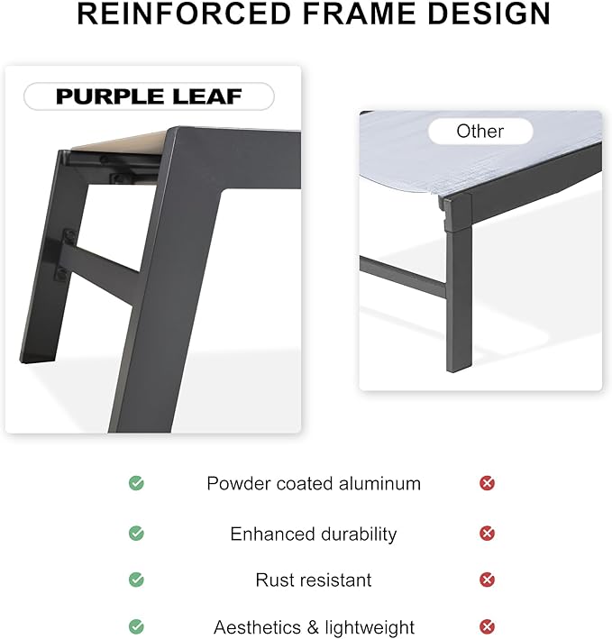 PURPLE LEAF Outdoor Patio Chaise Lounge Set of 2 Aluminum Lounge Chair with Wheels and Side Table Pool Chaise Chair for Outdoor Garden Poolside Beige