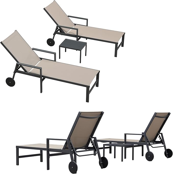 PURPLE LEAF Outdoor Chaise Lounge 4 Pieces Aluminum Recliner Chair with Wheels and Armrests Loungers for Pool Backyard Deck Taupe Patio Lounge Chair