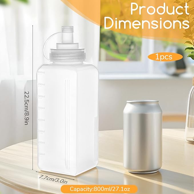 27 Oz Condiment Squeeze Bottle Wide Mouth with Cap Lids Plastic Squirt Bottle for Sauces Dispensers, Leak Proof Oil, Salad Dressing Container(800ml)