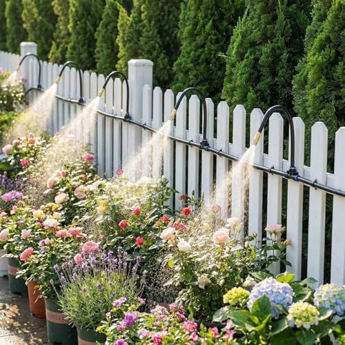 30 FT Drip Irrigation System 5/16 Inch Tubing with 10 Nozzles, Automatic Watering Misting System, Adjustable Sprinkler for Garden, Lawn, Plants, and Raised Bed