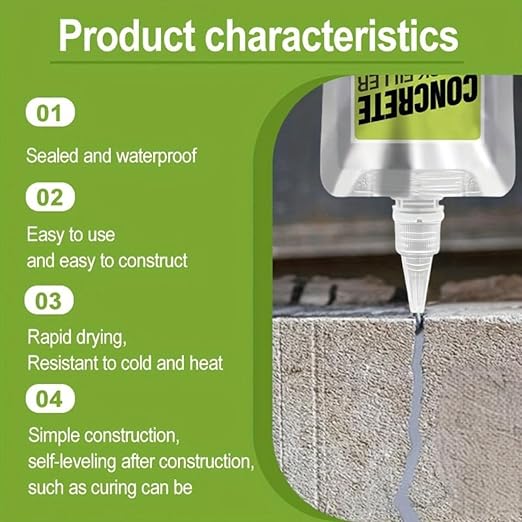 All-Surface Waterproof Crack Filler, Concrete Crack Filler, Heavy-Duty Concrete Crack Repair,Quick-Drying Waterproof Sealer for Outdoor Concretes, Home Repairs, and Renovations (1Pcs)