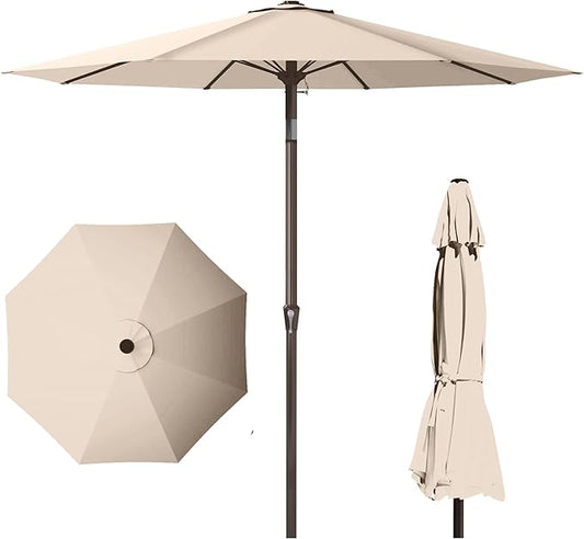 PatioKingdom 11FT Patio Umbrella,Outdoor Umbrella with Push Button Tilt and Crank,Market Table Umbrella with 8 Sturdy Fiberglass Ribs UV Protection(Beige, 11FT)