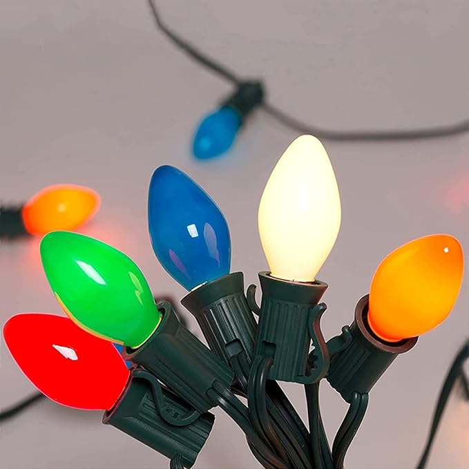C7 LED Multicolor Christmas Lights Outdoor,25Ft Vintage Christmas String Lights with 27 C7 LED Multicolor Shatterproof Bulbs, Hanging Christmas Outdoor Lights for Xmas Tree Patio Party Roofline Garden