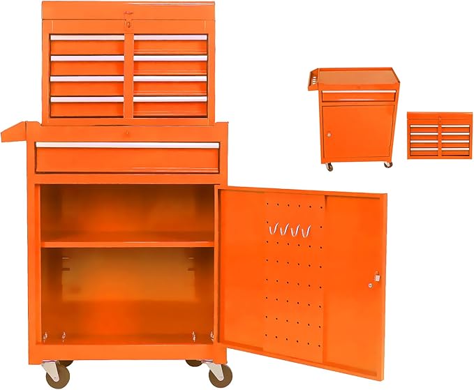 5 Drawer Rolling Tool Chest,Tool Storage Cabinet & Tool Box Cart with Wheels, Big Tools Removable Tool Box Combo,Tools Storage Boxs,Tools Case for Garage Warehouse Workshop (Orange)