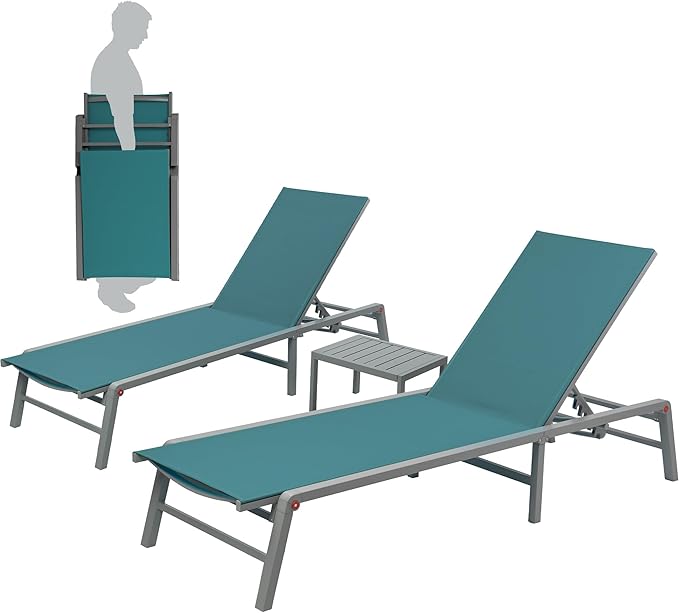 Kozyard Lounge Chair Outdoor Foldable Outdoor Lounge Chair (2MintGreen Textilence W/Table)