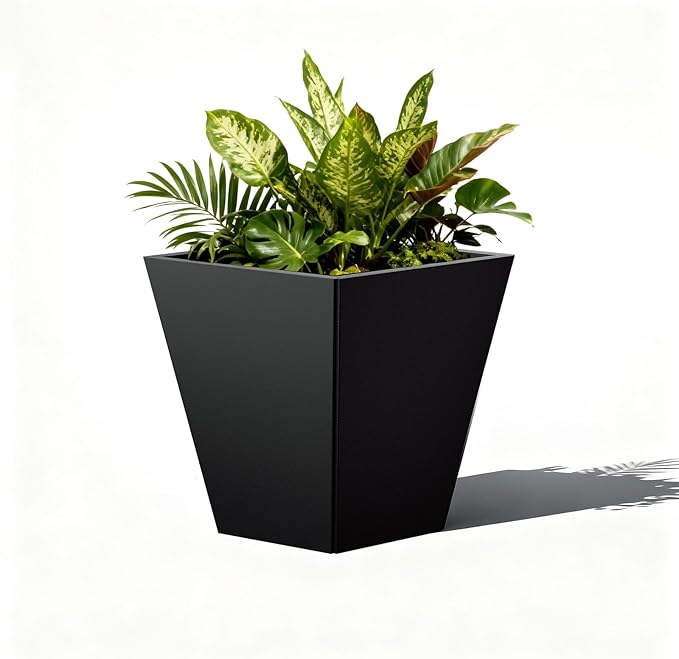Metal Planter Box, 20" x 20"x 22", Heavy-Duty Galvanized Steel Outdoor Planter with Drainage Holes, Rectangular Planter for porches, Gardens, patios, and courtyards，Black