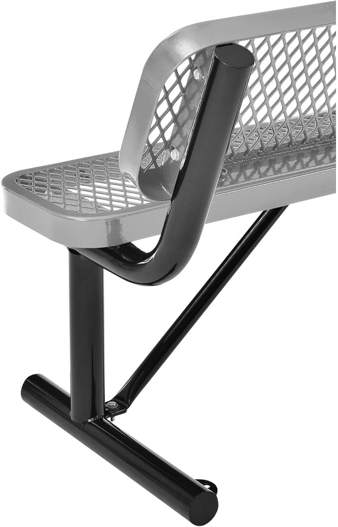 Global Industrial 4'L Heavy Duty Expanded Metal Mesh Bench with Backrest with Steel Frame, Portable Outdoor Bench, 1000 lbs Capacity, Gray, 48" L x 24" W x 33" H