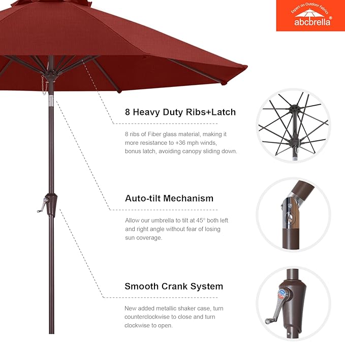 ABCCANOPY OLEFIN® 5-Year No Fading 9FT Patio Umbrella, Outdoor Table Umbrella with 8 Sturdy Ribs for Deck, Backyard, Yard (Red)
