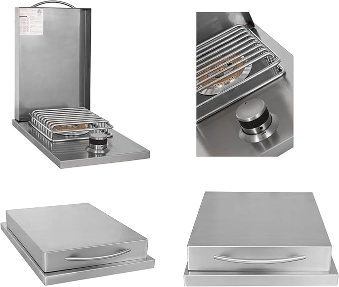 BLAZE BBQ Outdoor Grill Package 3 of 32” LTE Built-in Natural Gas Grill, Dop-In Single Side Burner, 32” Door & Two Drawers Combo, Double Trash Drawer, 20” Compact Refrigerator, and Accessories