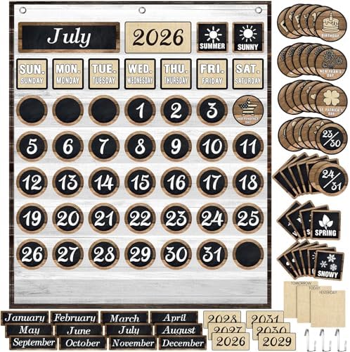 Sinload Classroom Calendar Pocket Chart Black, Industrial Chic