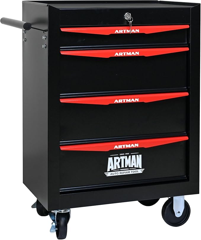4 Drawers Tool Cart on Wheels, Multifunctional Rolling Tool Storage Chest, Drawers Rolling Trolley Organizer Tool Box for Warehouse, Garage, Workshop, Repair Shop (4 Drawers-30.5" H)