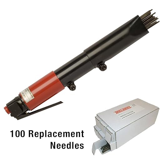 CS Unitec | 121.2099 Basic Kit | Heavy-Duty Inline-Grip Needle Scaler. Air-Powered, 19-Needle Scaler for Cleaning Weld Seams, Texturing Concrete, and Removing Coatings and Corrosion – Made in England