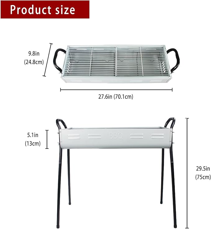 Portable Stainless Steel Grill is a home charcoal grill and outdoor grill perfect for travel, outdoor cooking and grilling, camping, and picnics.