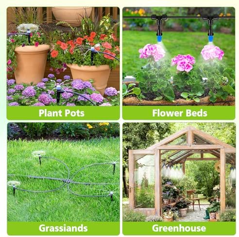 230FT New Quick-Connect Drip Irrigation System Kit, Automatic Garden Watering Misting System for Greenhouse, Yard, Lawn, Plant with 1/2 inch Hose 1/4 inch Distribution Tubing and Accessories