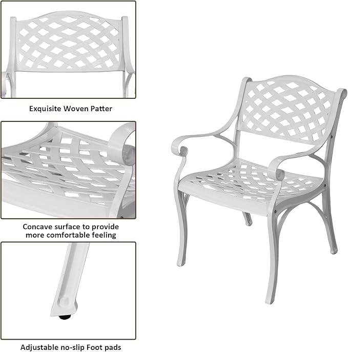 Cast Aluminum Patio Chairs Set of 2, Outdoor Dining Chairs, All-Weather Metal Patio Chairs, Patio Bistro Chairs with Armrest for Garden Backyard Porch Balcony Lawn Pool