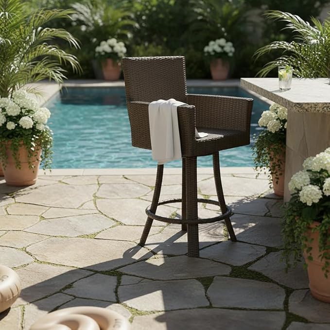 Covers & All Universal 25" Counter Height Swivel Bar Stools, 8 mm Oyster Flat Wicker Patio Furniture with Smooth Swivel Motion, Durable Outdoor Furniture for Deck and Poolside (23" L x 23" W x 42" H)