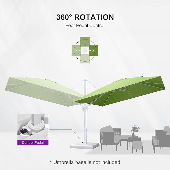 PURPLE LEAF 10 FT Patio Umbrella White Cantilever Umbrella Aluminum Square Outdoor Offset Umbrella Hanging Windproof with 360° Rotation for Garden Deck Pool, Green