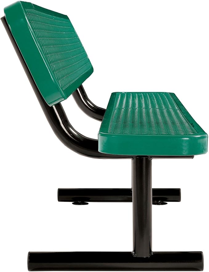 Global Industrial 6'L Heavy Duty Expanded Metal Mesh Bench with Backrest with Steel Frame, Portable Outdoor Bench, 1000 lbs Capacity, Green, 72" L x 24" W x 33" H