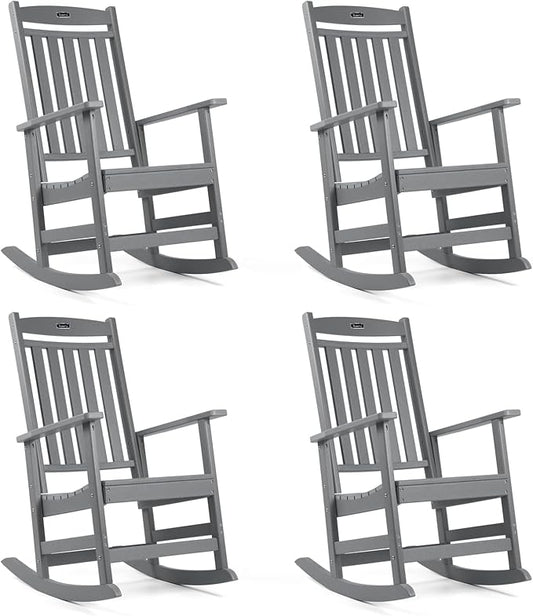 FUNBERRY Outdoor Rocking Chairs Set of 4, HDPE All Weather Poly Lumber Rocker, High Back Patio Rockers Easy Assembly