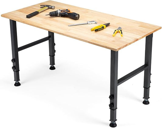 48 "Adjustable Workbench, Heavy Duty 2000 LBS Load Capacity Hardwood Workbench Suitable for Workshop, Office, Garage, Home (Rubber Pad丨No Power Outlets 48"x24")