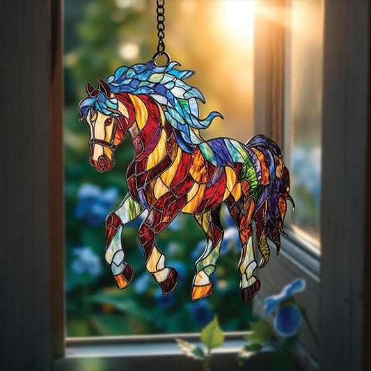 Horse Christmas Ornament Equestrian Lover Acrylic Suncatcher Window Hanging Stained Glass Effect Art Garden Decor Unique Gift for Mom Grandma Women Thanksgiving