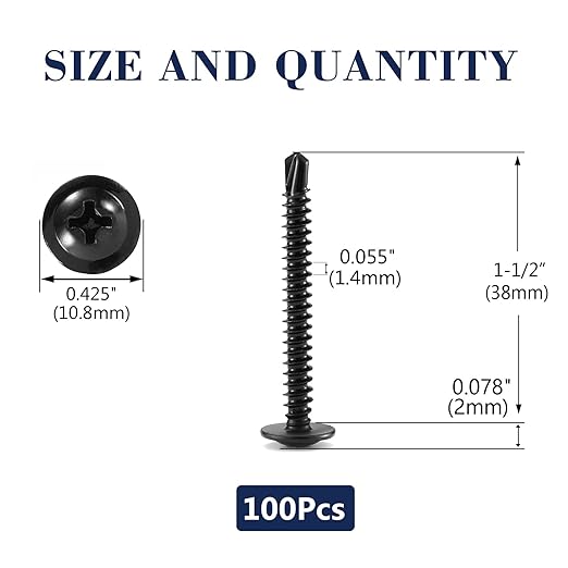 #8 x 1-1/2" Sheet Metal Screws 100Pcs 410 Stainless Steel Truss Head Fast Self Tapping Screws Black Oxide by SG TZH