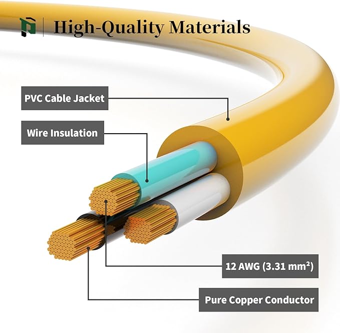 PLUGTUL Outdoor Extension Cord 15 FT Waterproof, 12/3 Gauge Heavy Duty Lighted Extension Cord, 3 Prong Grounded Plug for Safety, 15A 1875W SJTW, ETL Listed, Great for Garden and Home, Yellow