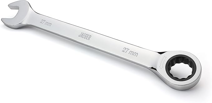Jaeger 27 mm Ratchet Wrench with 113-Tooth Ratcheting Precision and Hardened, Polished Steel for Projects with Metric Tight Spaces