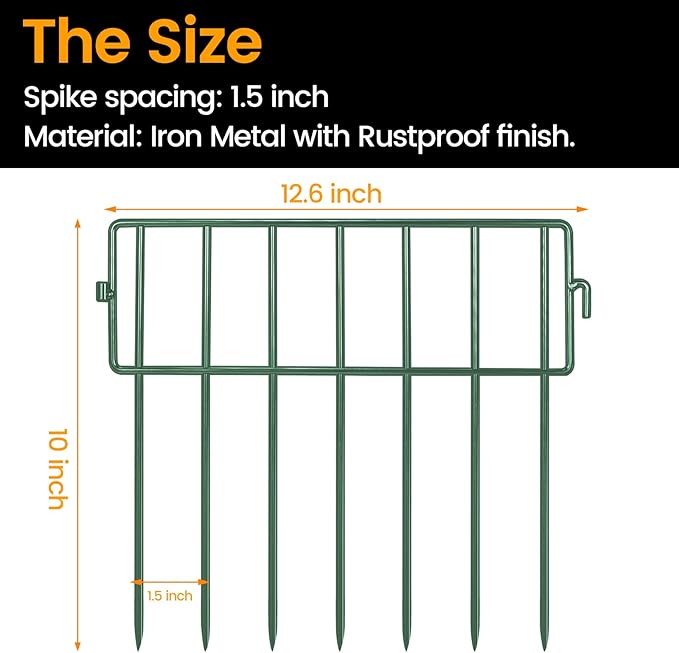 Adavin Green Animal Barrier Fence, 28 Pack 12 in(L)X10 in(H) No Dig Garden Decorative Fence 1.5" Gap, Rustproof Metal Dig Deterrent Panel Border for Dog Rabbits, Ground Stakes Outdoor Patio,Total 28Ft