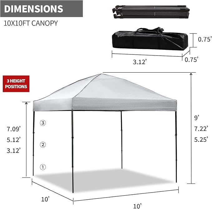 10x10 Pop Up Canopy Tent with 2 Sidewalls, Easy Up Canopy Outdoor Party Sun Shade Tent Portable Gazebo for Beach Camping Events with Carry Bag and 4 Sand Bags