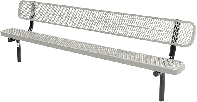 COATEDOUTDOORFURNITURE Coated Outdoor Furniture Heavy-Duty Outdoor Bench Thermoplastic Coated, Expanded Metal, Commercial-Grade Seating, Made in America (Inground with Back, 8 Ft, Grey)