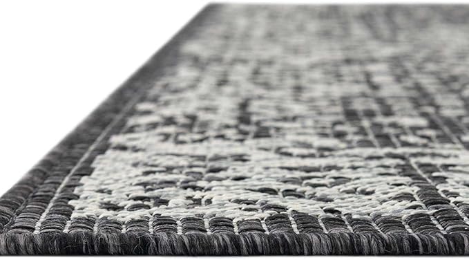 Unique Loom Outdoor Traditional Collection Area Rug - Timeworn (7' 10" x 10' Rectangle Charcoal Gray/Gray)