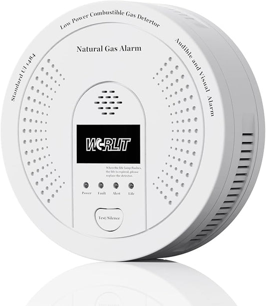 Explosion-Proof Natural Gas Detector Alarm - Ultra-Sensitive CH4/Propane Gas Leak Alert with 85dB Siren & Strobe Light, 10-Second Response Battery Methane Gas Monitor for Home RV Battery Include