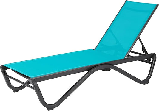 Kozyard Patio Chaise Lounge Chair Full Alumium Outdoor Reclining Adjustable Chair Flat Lounge Chair for Poolside,Sunbathing, Poolside, Beach Aqua Textilene