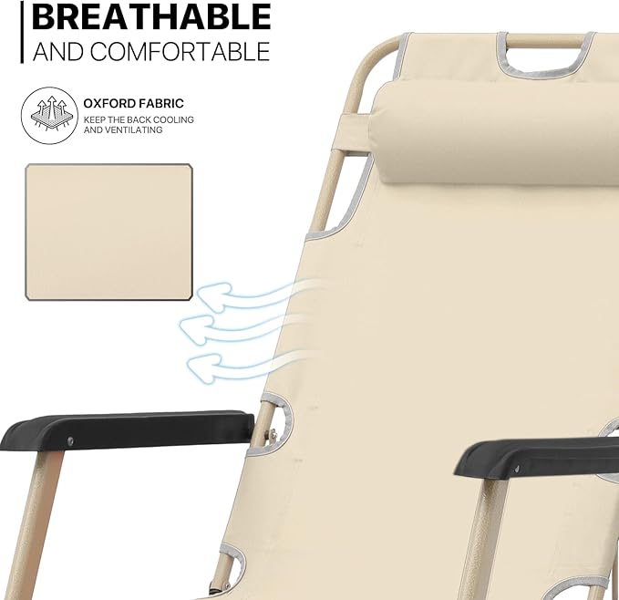 MoNiBloom Folding Reclining Patio Chair Set of 2, 3-Position Patio Lounger Folding Chairs with Adjustable Backrest and Headrest for Backyard Poolside Lawn, 330lbs Capacity