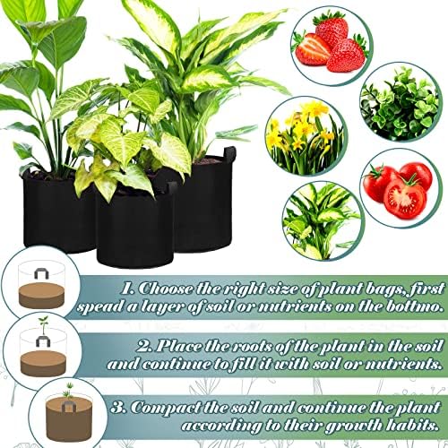 Hoolerry 7 Pack Black Plant Grow Bags Varity Sizes Thickened Non Woven Grow Bags in 4 Sizes 10, 7, 5 and 3 Gallons Aeration Fabric Pots with Handles for Garden