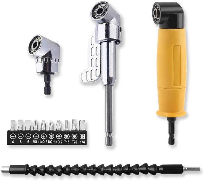 Right Angle Drill Attachment set with Flexible Drill Bit Extension and Transport Box - Drill Attachments with 90 Degree Drill Attachment and Right Angle Screwdriver - Extension