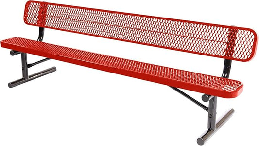 COATEDOUTDOORFURNITURE Coated Outdoor Furniture Heavy-Duty Portable Outdoor Bench Thermoplastic Coated, Expanded Metal, Commercial-Grade Seating, Made in America (Portable with Back, 8 Ft, Red)