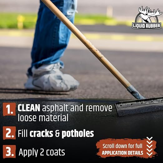 Liquid Rubber Driveway Restore Sealant - Highly Flexible Asphalt Coating Fills Cracks and Revitalize, Kit- Includes 5 Gallon Sealer, Crack Filler 10.2 oz 4 Pack, Patio Cleaner 1 Gallon