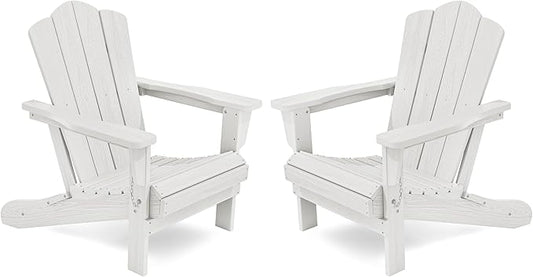 KINGYES Folding Adirondack Chair Set of 2, HDPE All-Weather Folding Adirondack Chair, White