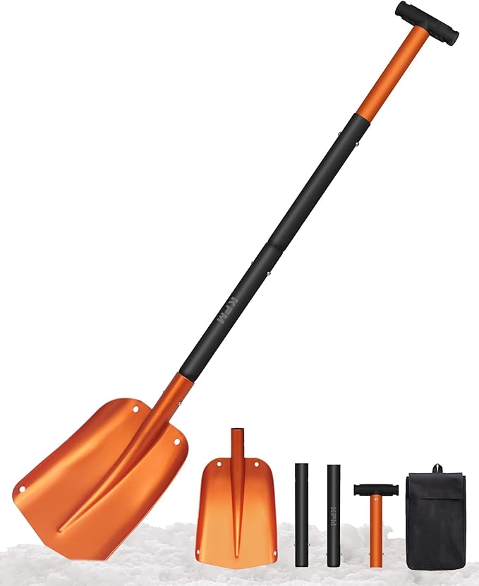 KFM Snow Shovel for Car, 22 to 43 Inch Collapsible Adjustable Length Metal Shovel for Car Snow Removal with Carrying Bag for Vehicle, Truck, Driveway, Outdoor, Camping