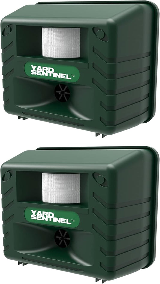 ASPECTEK Includes AC Adapter, Extension Cord Pest Repeller Yard Sentinel 2 Pack Outdoor Ultrasonic Animal Control, Green, Sound Frequency:15 kHz -18 kHz