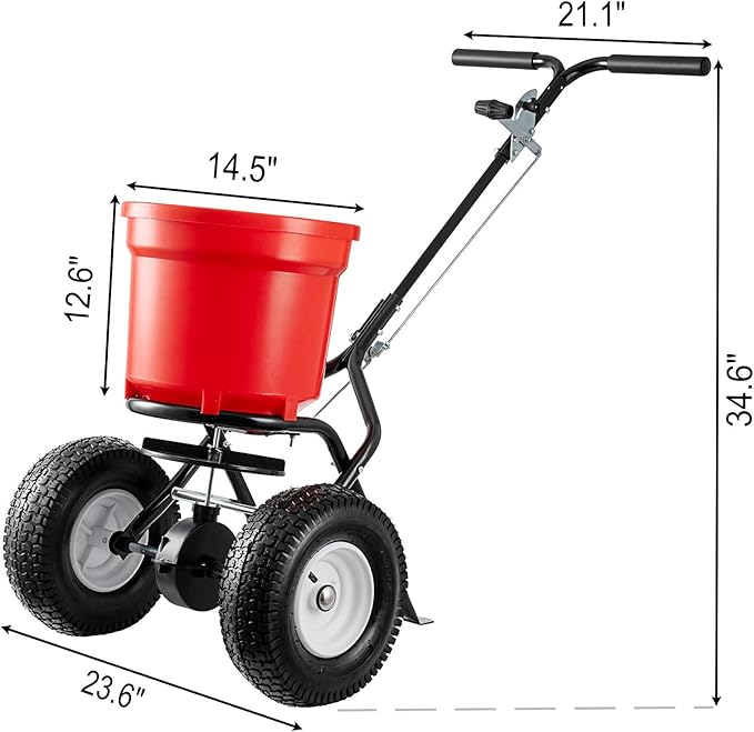 Fertilizer Spreader, 90LBS Walk Behind Push Spreader, Broadcast Spreader for Seed, Fertilizer, Salt with 12.5-Inch All Terrain Pneumatic Tires