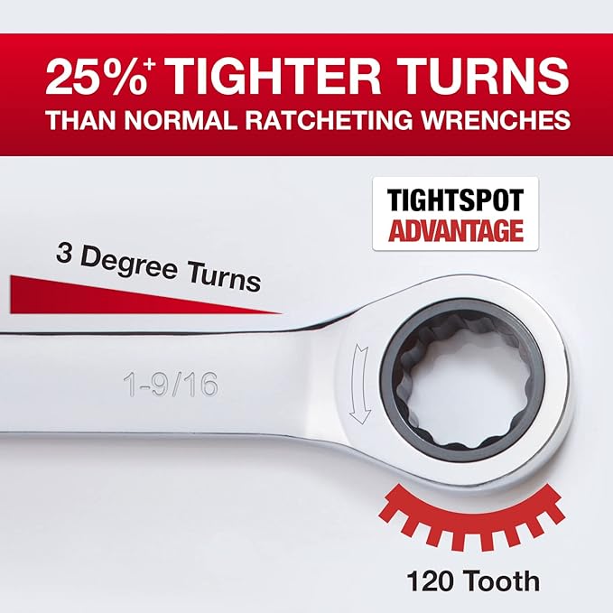 Jaeger 1 9/16 Inch TIGHTSPOT Ratchet Wrench with 120-Tooth Ratcheting Precision and Hardened, Polished Steel for Projects with Tight Spaces