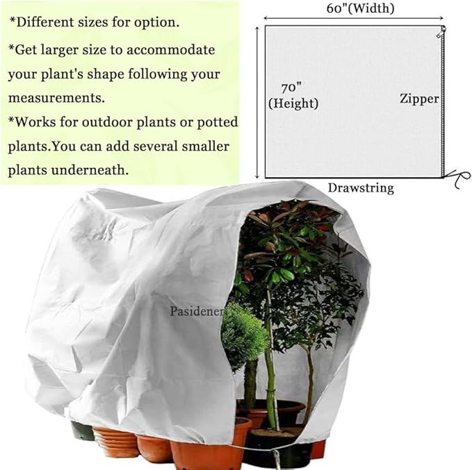 Plant Covers Freeze Protection 2 Packs 70" x60" 2.2oz Tree Covers Frost Plant Covers Freeze Cloth for Outdoor Plants with Zipper Drawstring